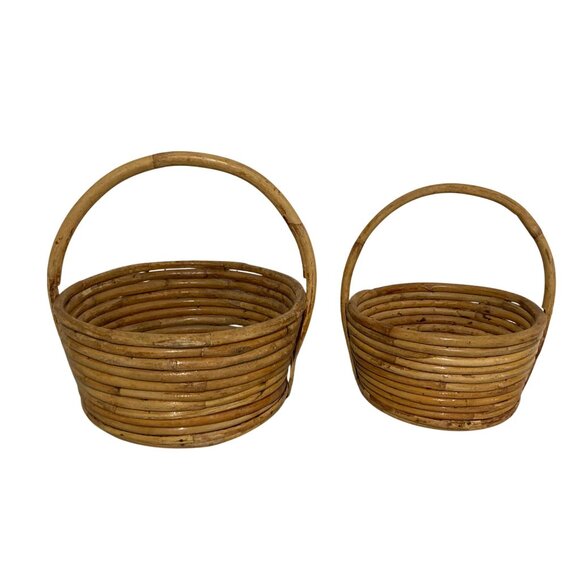 Vintage Woven Rattan Nesting Basket Set With Handles - Picture 2 of 10